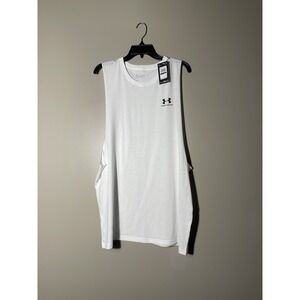 Under Armour Men's UA Left Chest Cut Off Tank Top Fitted Size 2XL  White  New